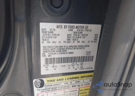 2017 Ford Expedition El Xlt из США, поврежденный, VIN 1FMJK1JT9HEA14888